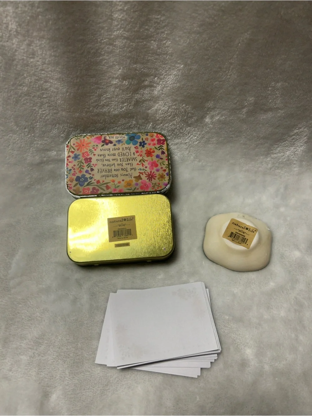 Natural Life Always Remember Tin Prayer Box Trinket Dish floral flower design